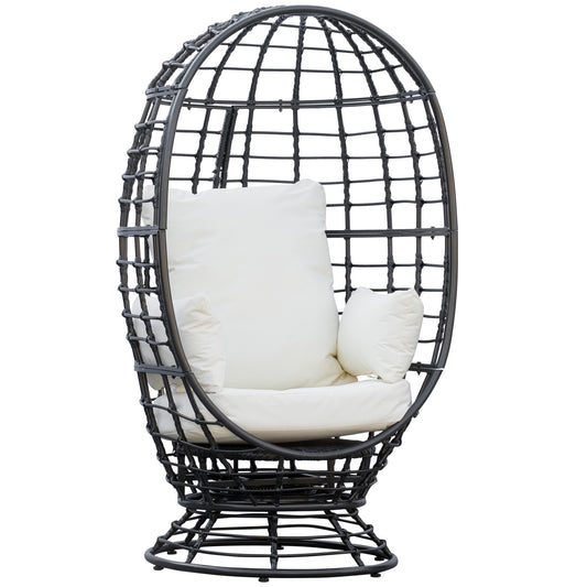Outsunny 360Â° Swivel Egg Chair, Garden Rattan Swivel Chair with Thickened Cushion and Pillow, 150 KG Capacity for Indoor Outdoor, Balcony, Patio, Black