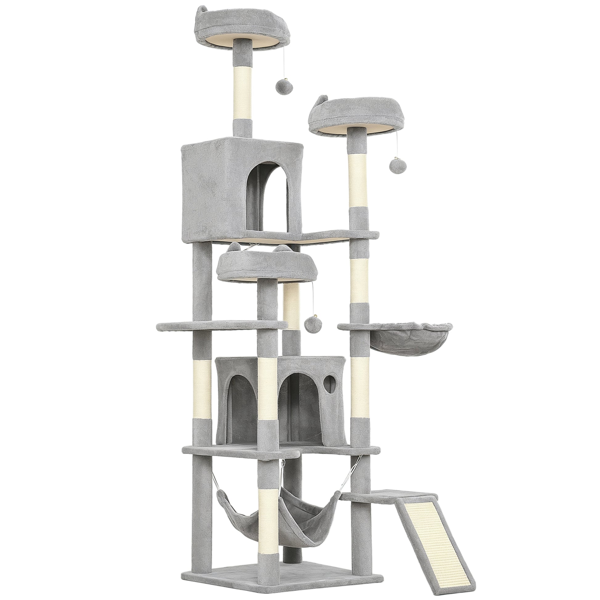 PawHut Cat Tree, 192 cm Large Multi-Level Cat Tower for Indoor Kittens with 8 Scratching Posts, 3 Plush Beds, 2 Hammocks Default Title