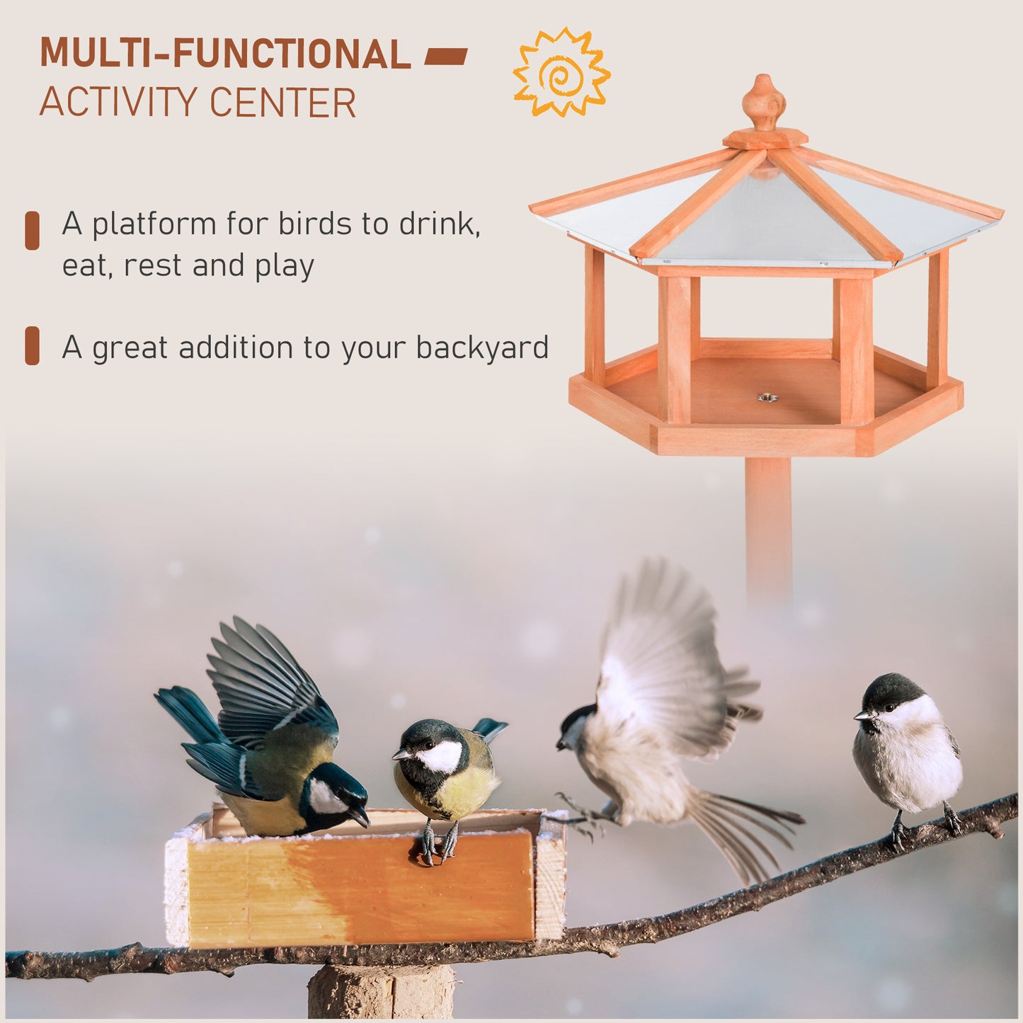 PawHut Wooden Bird Table Free Standing Feeder Garden Sheltered Feeding Station Parrot Stand Birdhouse Î¦40x113cm
