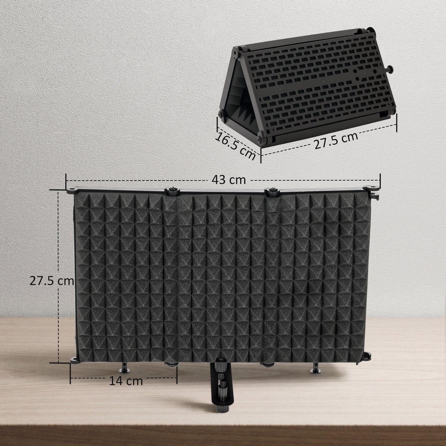 HOMCOM Studio Microphone Isolation Shield, Foldable Adjustable Recording Studio Equipment, 3-Panel High Density Absorbent Foam Shield with 3/8" Threaded Mount, Black