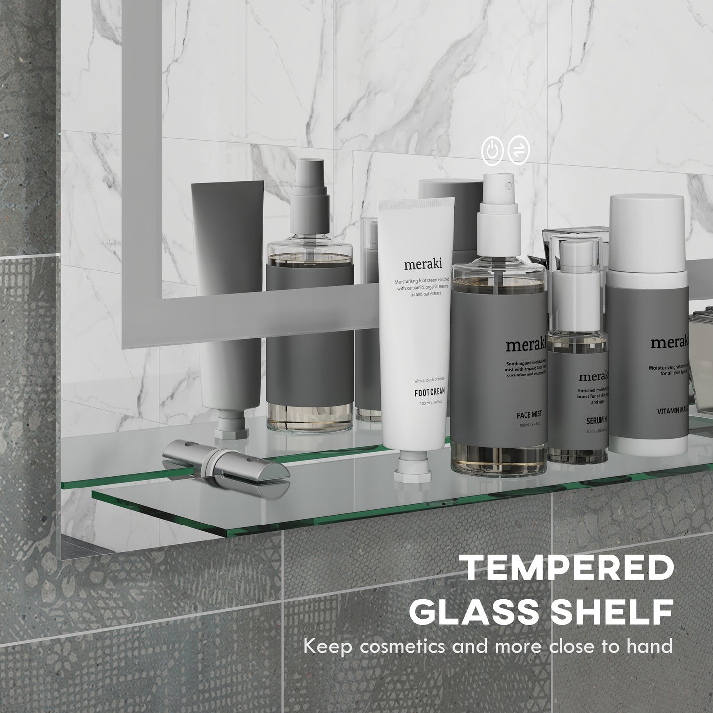 kleankin Large Vanity Mirror with Lights and Shelf, Illuminated bathroom Mirror with 3 Colour Brightness, Smart Touch, Anti-Fog