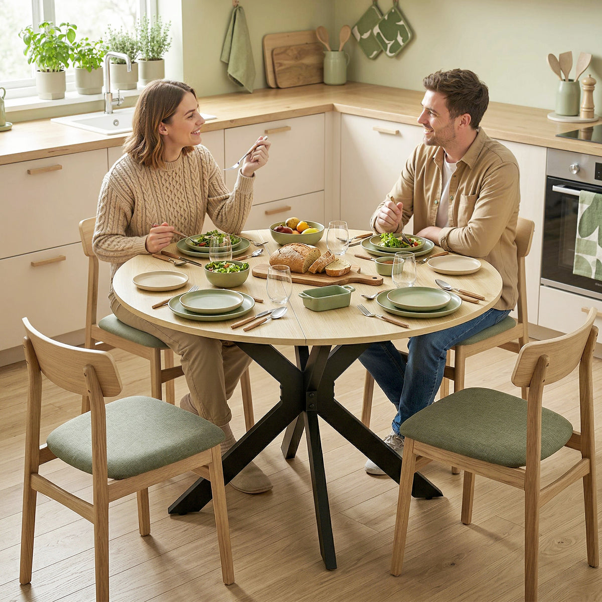 HOMCOM Folding Dining Table, Drop Leaf Table with Adjustable Feet, Natural Wood Finish