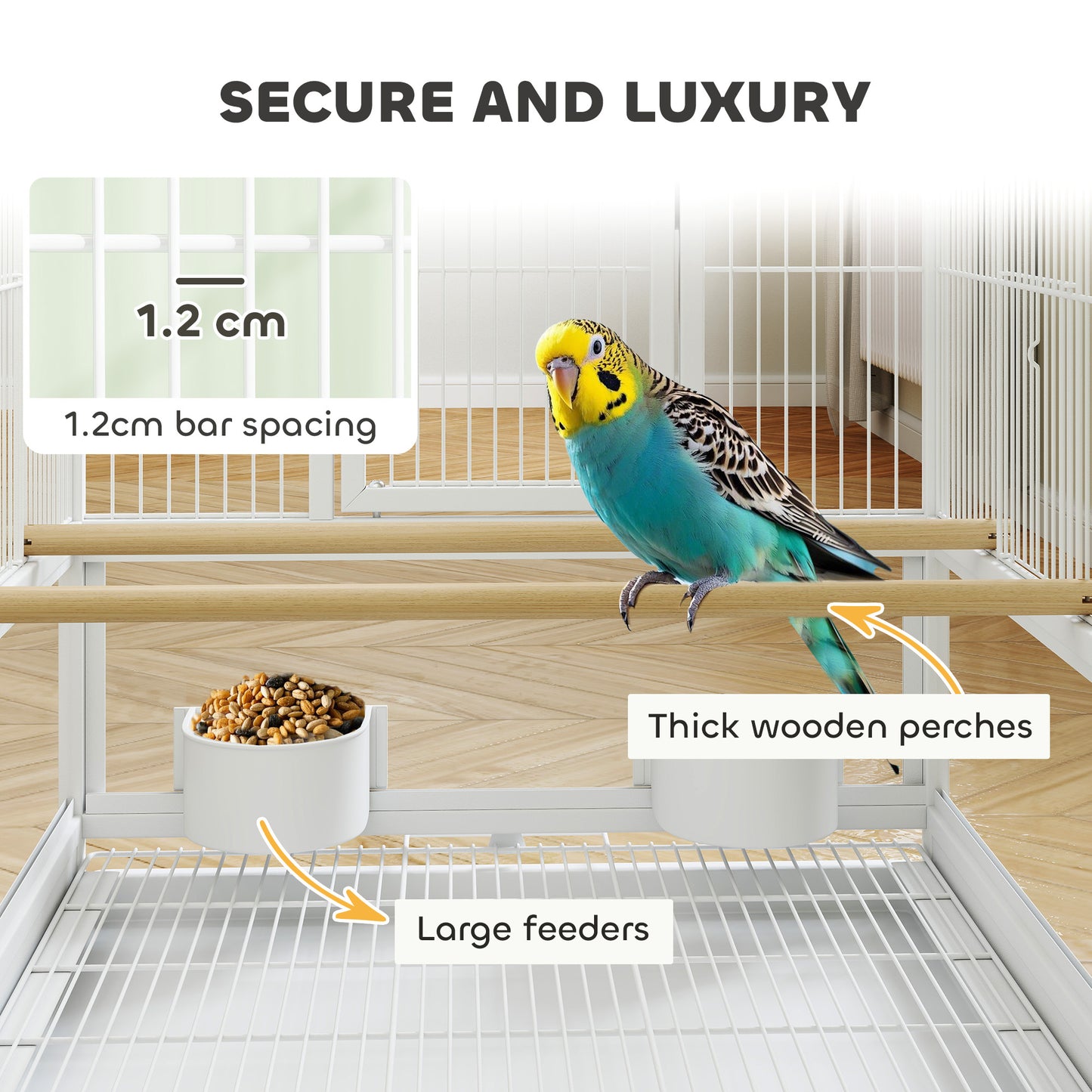 PawHut Bird Cage with Rolling Stand, Acrylic Viewing Panels, Storage Shelf, for Budgie, Parakeet, 48 x 46 x 83 cm