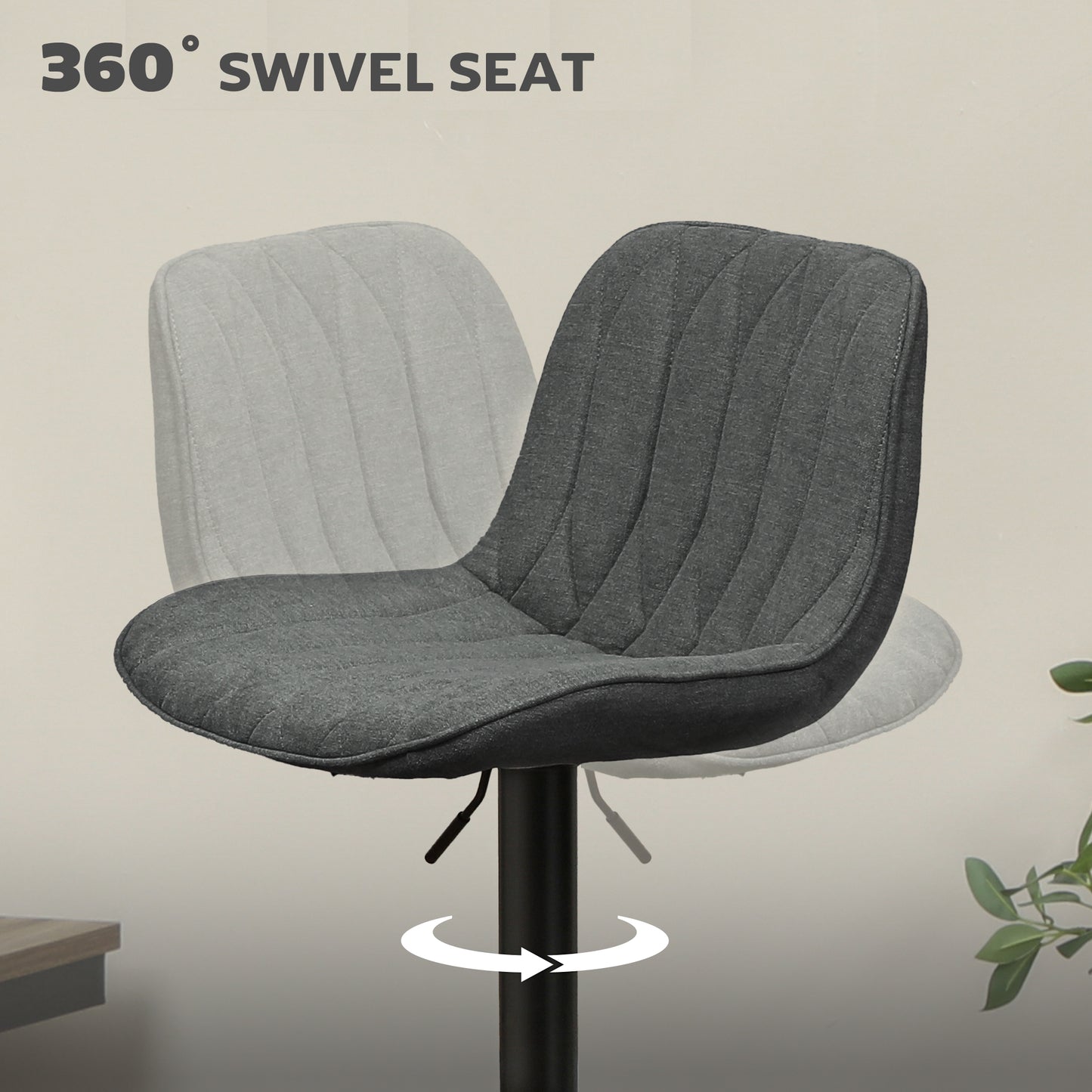 HOMCOM Set of Two Linen-Look Bar Stools - Charcoal Grey