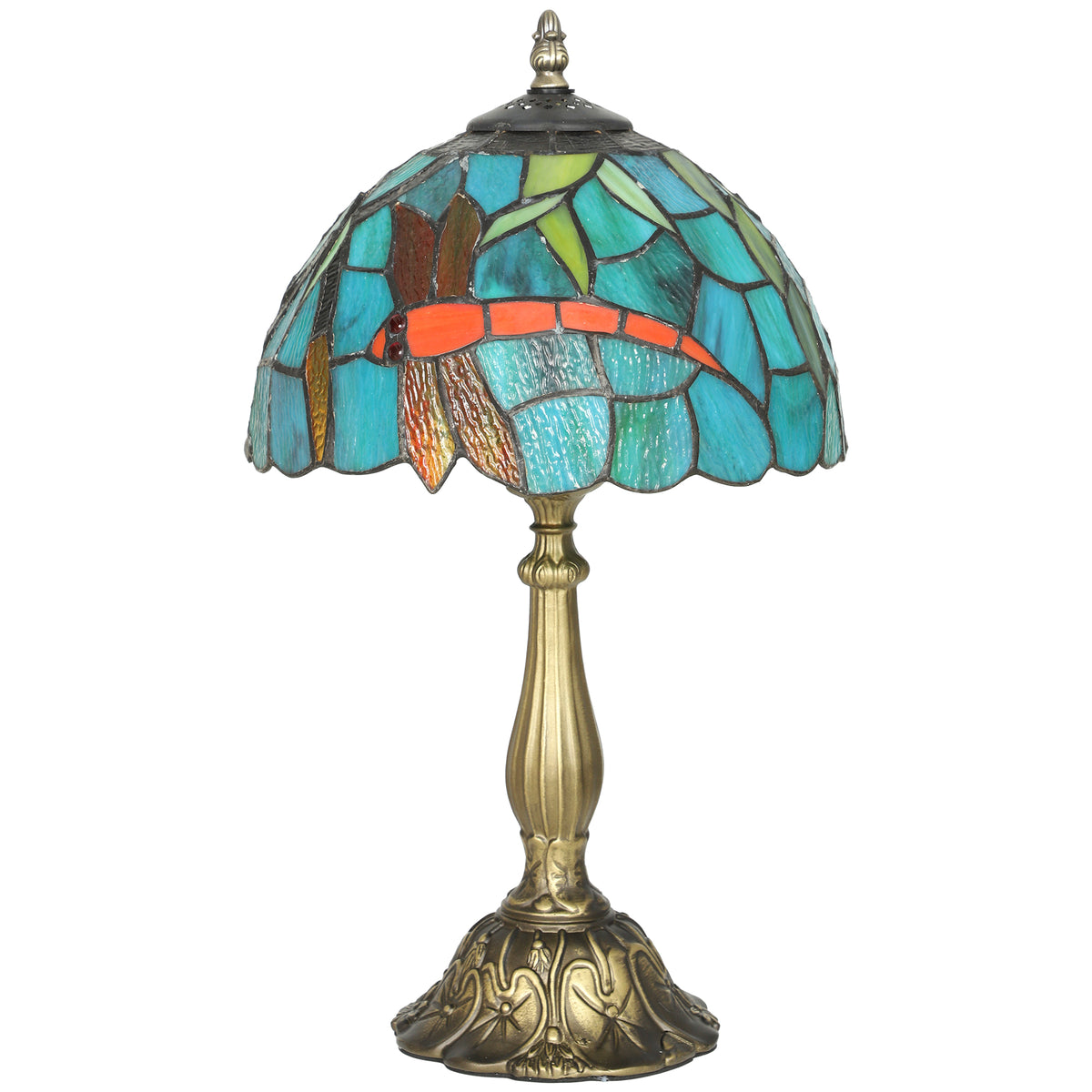 HOMCOM Tiffany Stained Glass Table Lamp, Handmade Antique Bedside Lamp for Bedroom, Living Room, Nightstand, Green Default Title