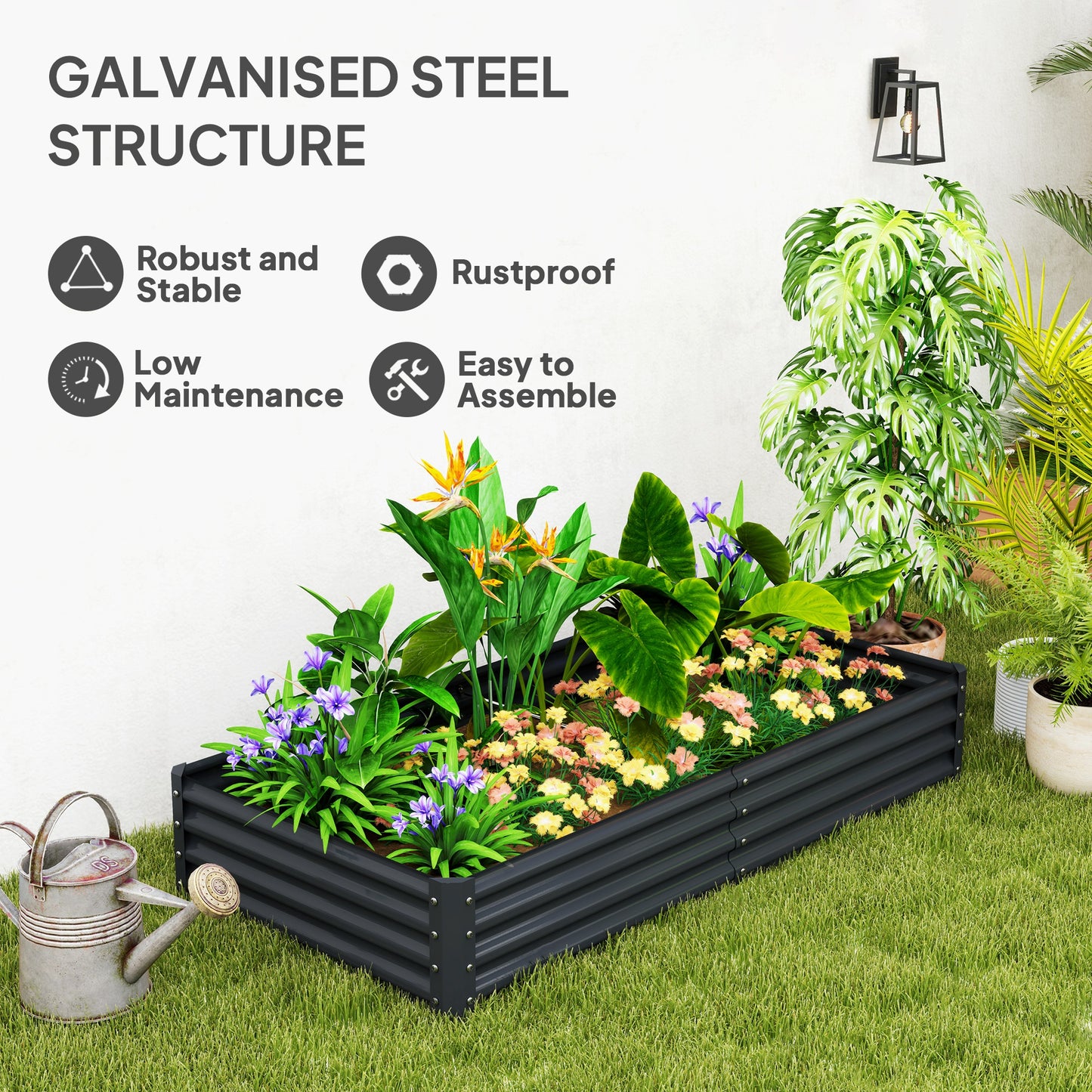 Outsunny 180 x 90cm Galvanised Steel Open Planter - 84H-211V00CG