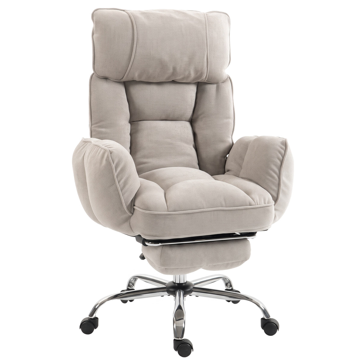 HOMCOM Executive Office Chair Height Adjustable Desk Chair Reclining Flip-up Armrest Footrest, Beige Default Title