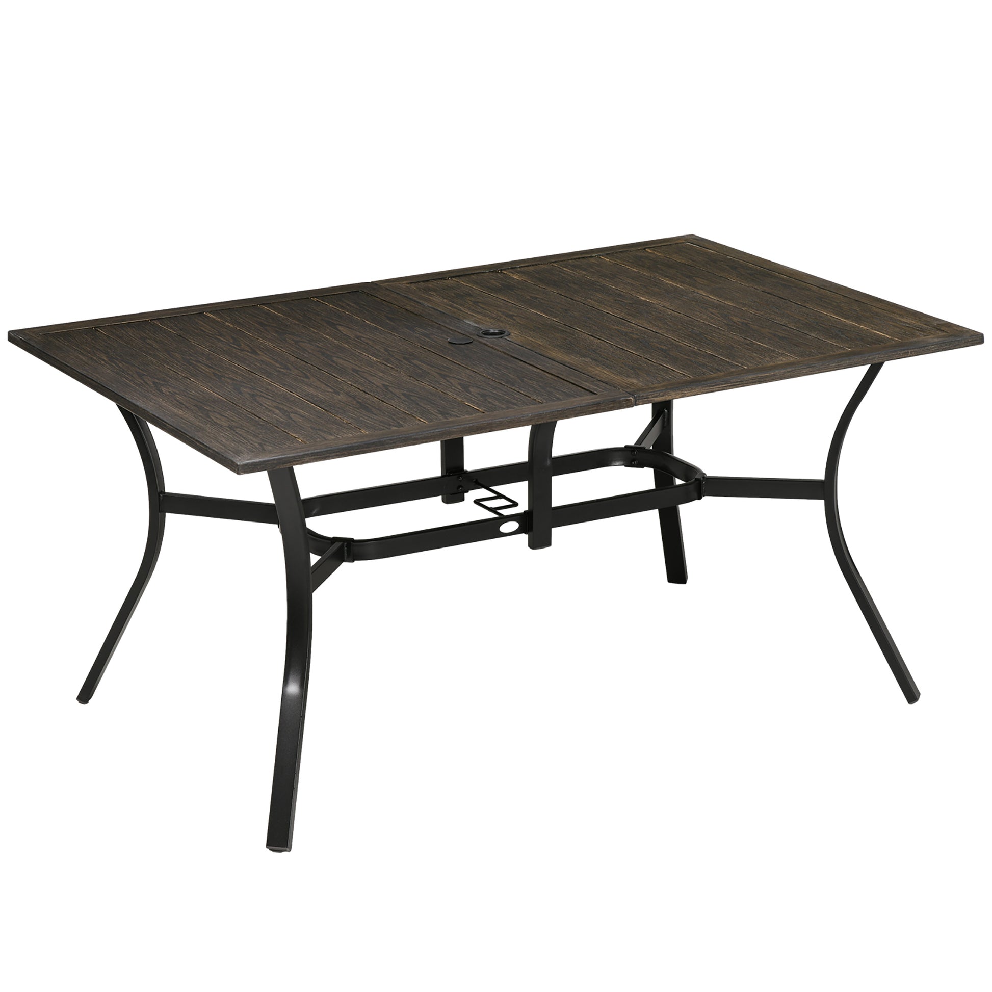 Outsunny Six-Seater Steel Garden Table, with âŒ€41mm Parasol Hole - Wood-Effect