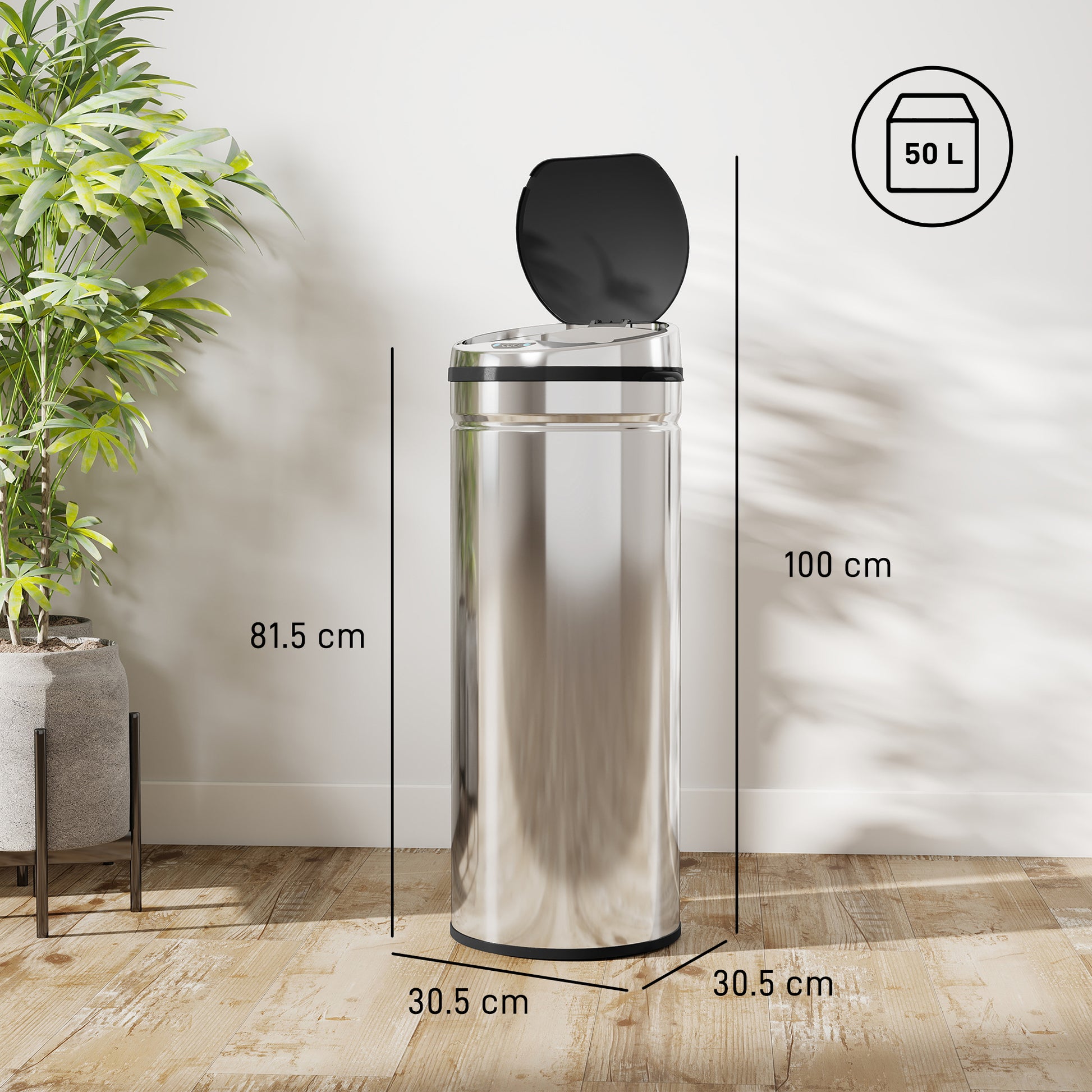 HOMCOM 50L Stainless Steel Sensor Bin - Silver Tone