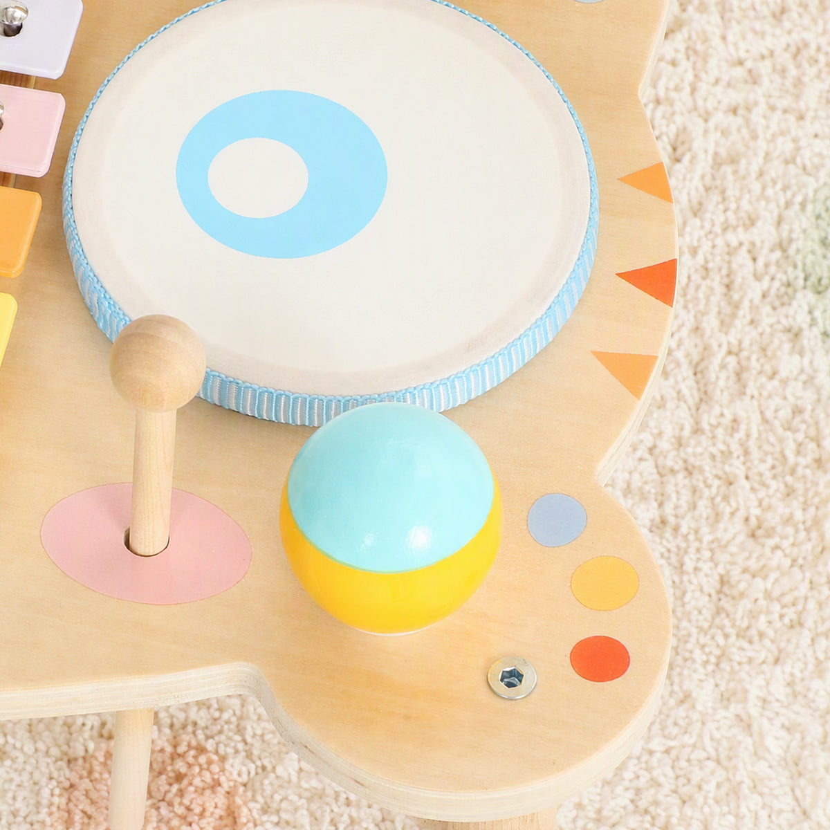 AIYAPLAY Kids Drum Kit, Wooden Musical Instruments with Xylophone, 2 Drums, Cymbal, Shaker, Wood Block, Gift for 18 M-6 Years