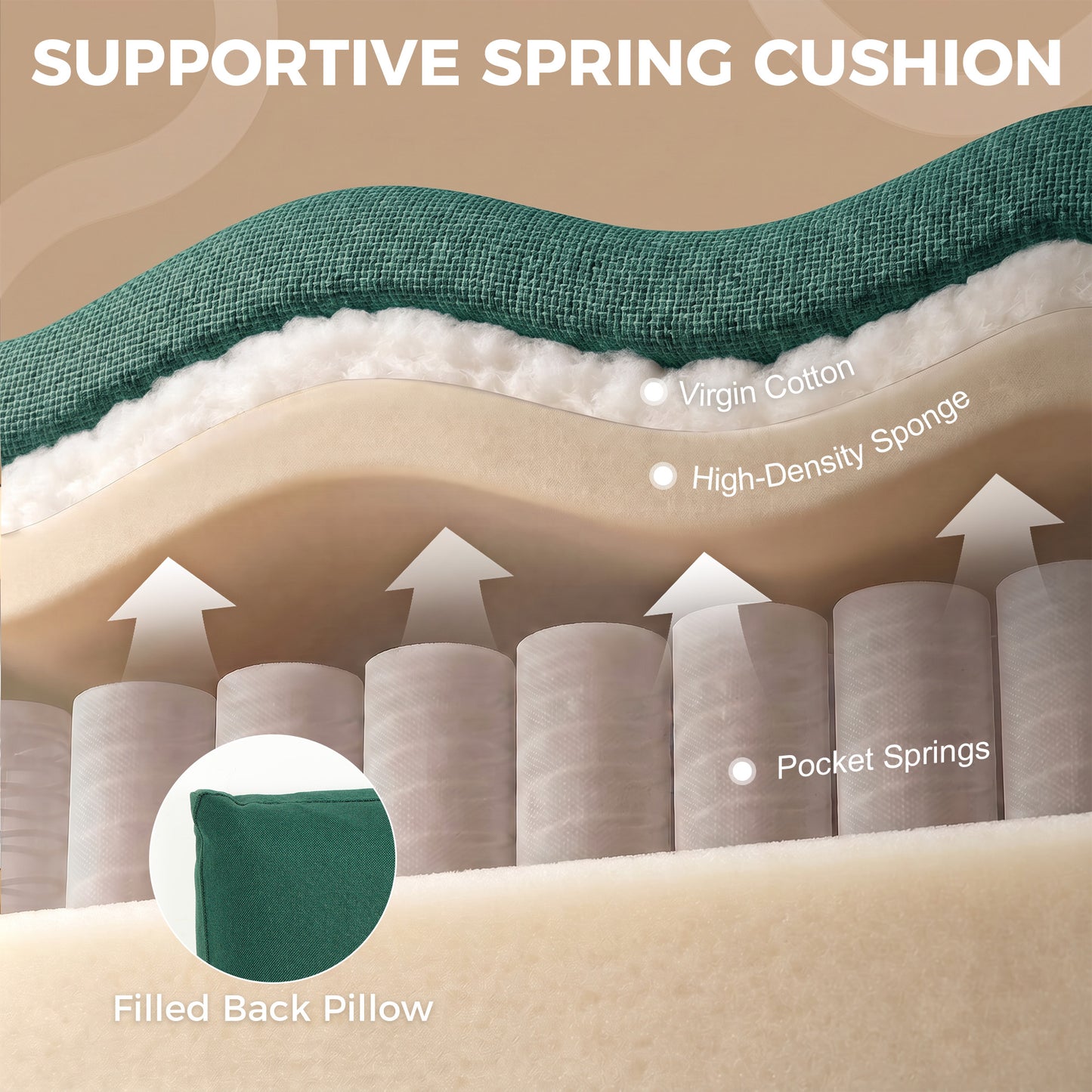 HOMCOM Accent Chair, Removable Pillow Linen Armchair with Comfy Spring Cushion for Living Room, Bedroom, Study, Dark Green