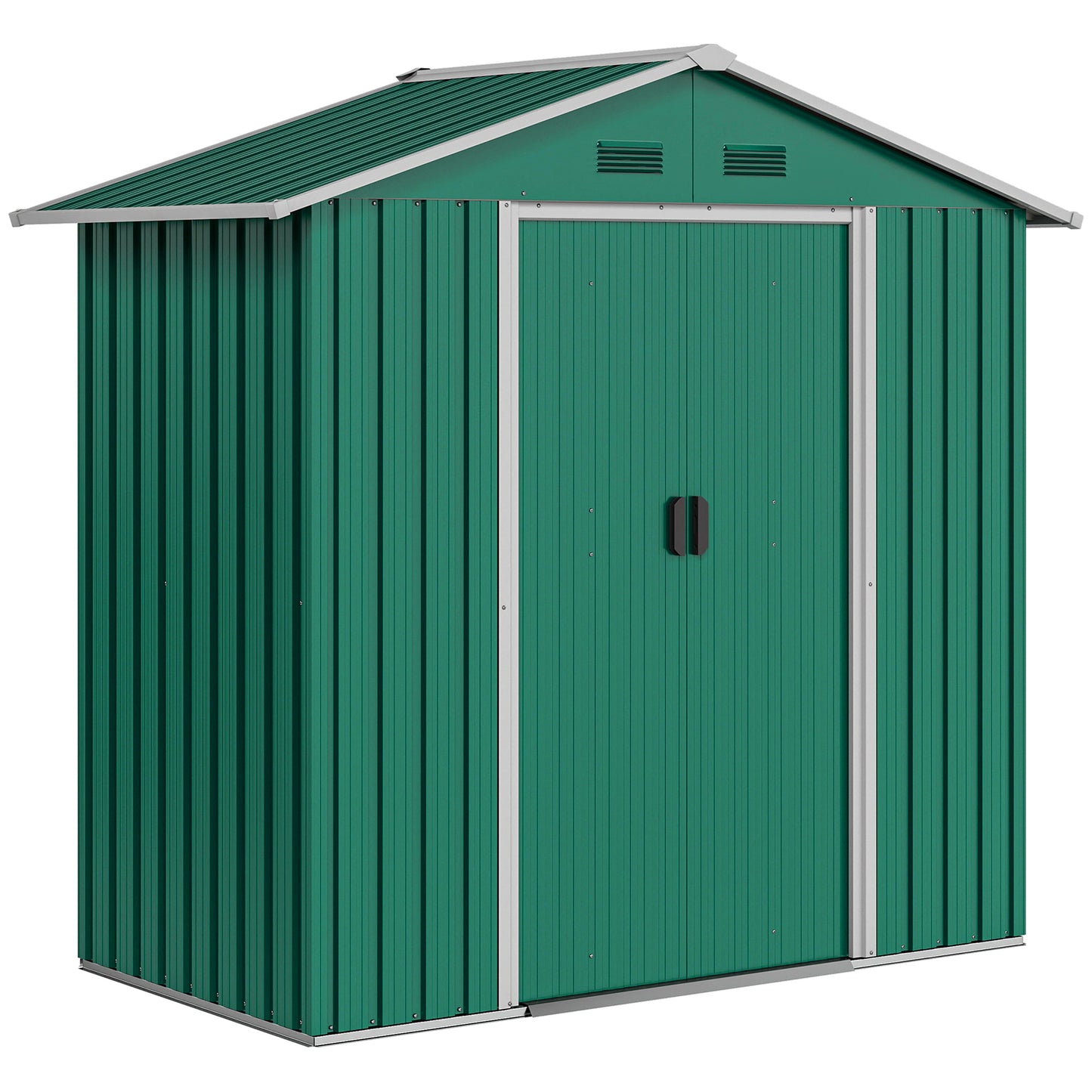 Outsunny 6.5ft x 3.5ft Metal Garden Storage Shed for Outdoor Tool Storage with Double Sliding Doors, Green