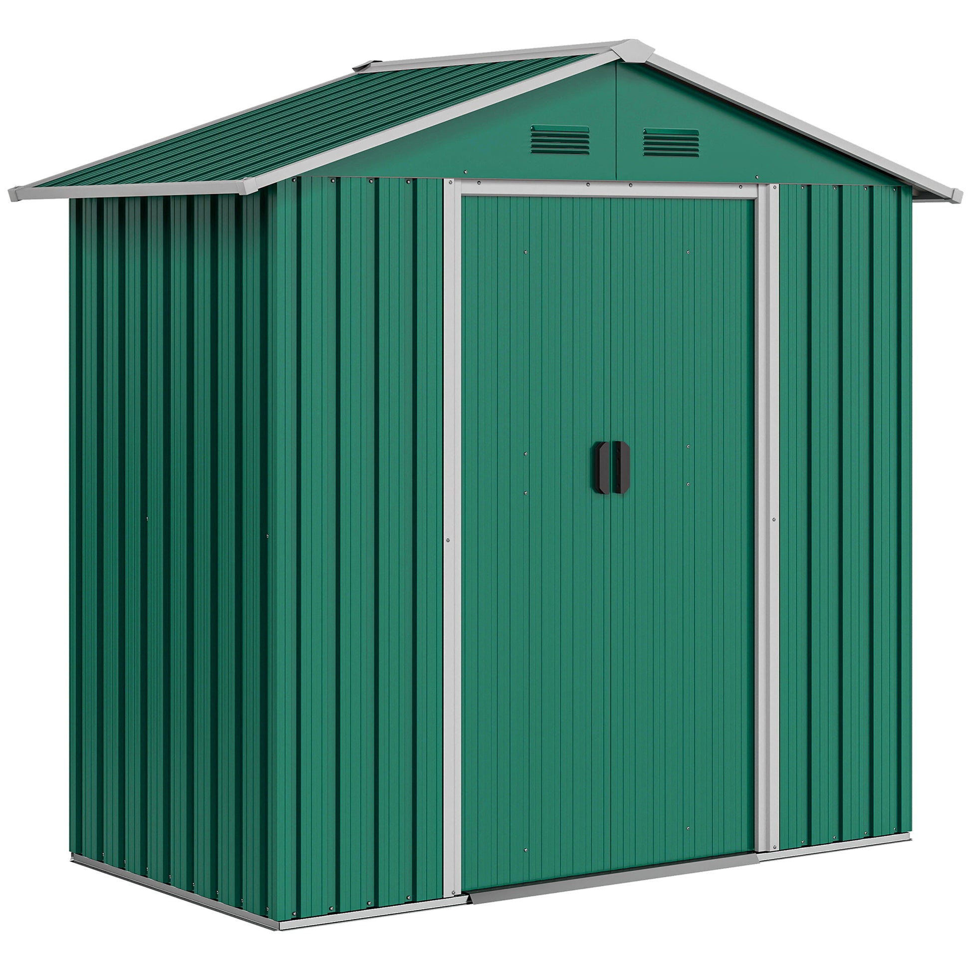 Outsunny 6.5ft x 3.5ft Metal Garden Storage Shed for Outdoor Tool Storage with Double Sliding Doors, Green
