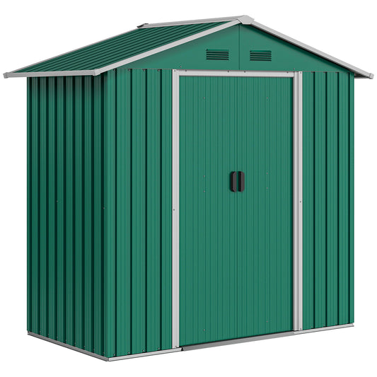 Outsunny 6.5ft x 3.5ft Metal Garden Storage Shed for Outdoor Tool Storage with Double Sliding Doors, Green