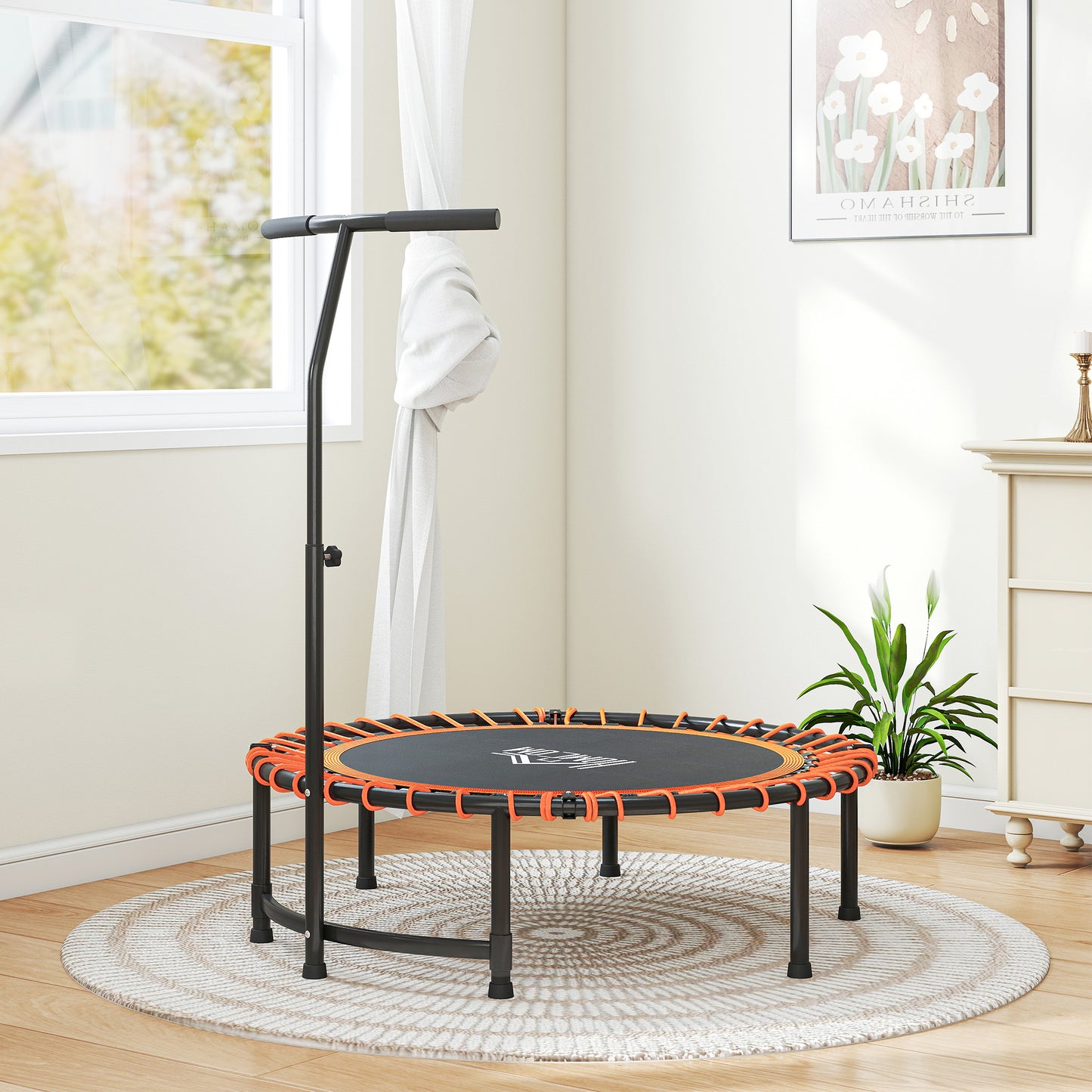 HOMCOM Mini Round Steel Frame Trampoline w/ Adjustable Handle, Orange