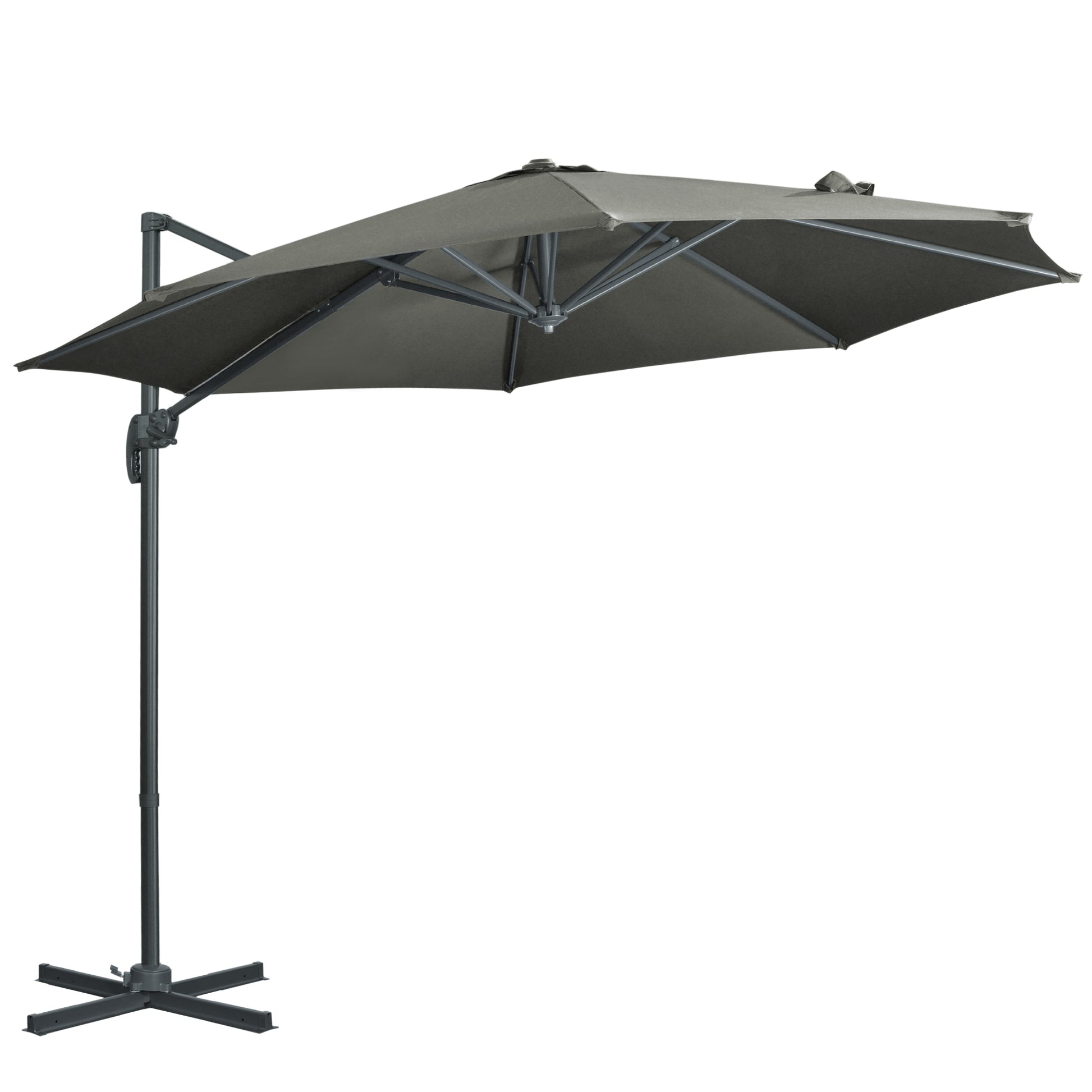 Outsunny 3 x 3(m) Cantilever Parasol with Cross Base, Garden Umbrella with 360Â° Rotation, Crank Handle and Tilt for Outdoor, Patio, Grey
