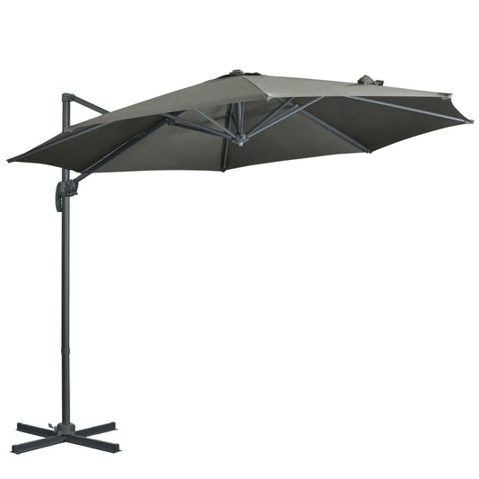 Outsunny 3 x 3(m) Cantilever Parasol with Cross Base, Garden Umbrella with 360Â° Rotation, Crank Handle and Tilt for Outdoor, Patio, Grey