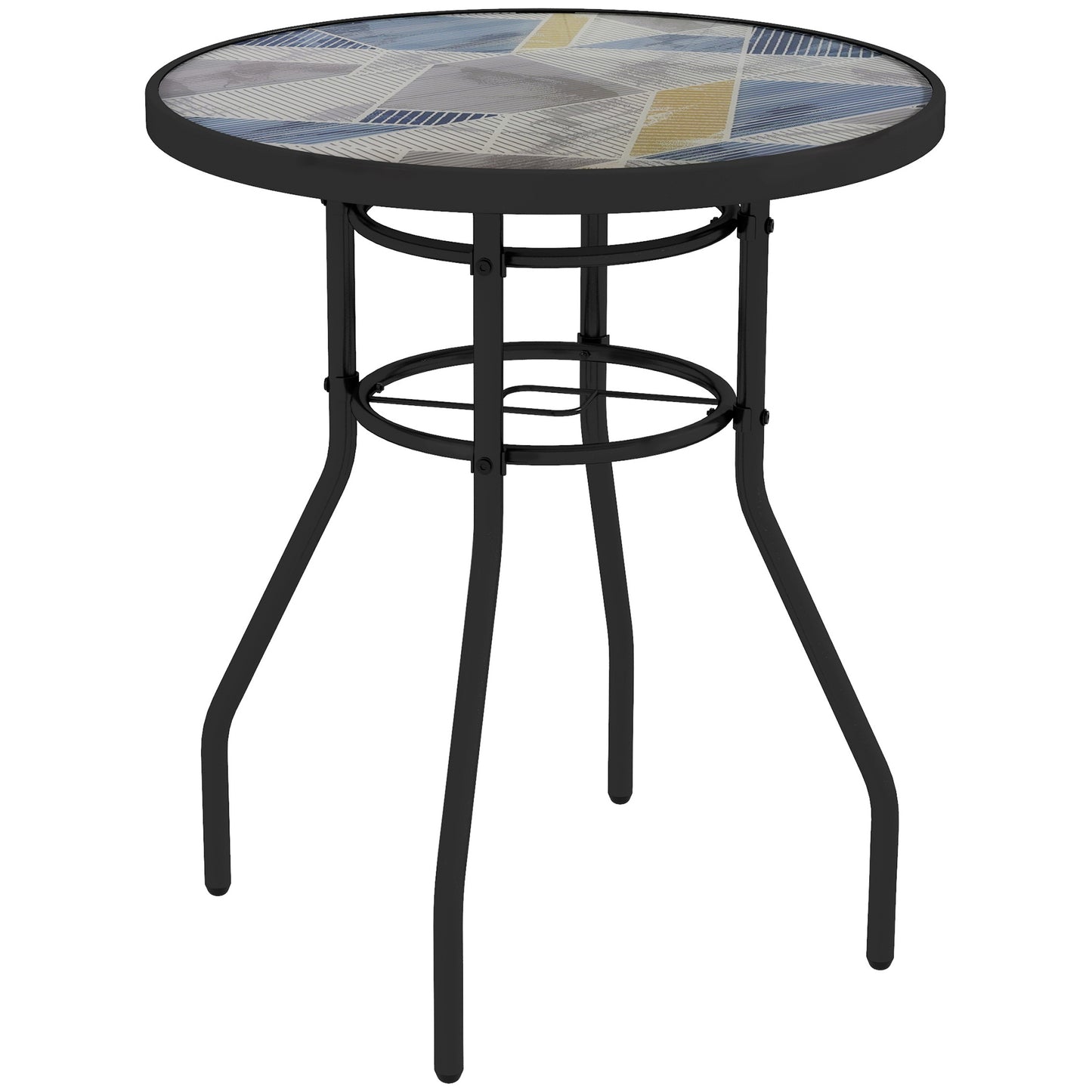 Outsunny Î¦60 Garden Table, with Glass Printed Tabletop - Multicolour