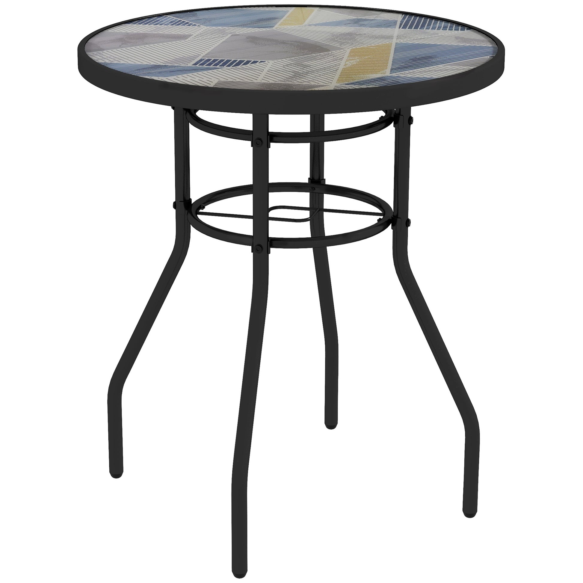 Outsunny Î¦60 Garden Table, with Glass Printed Tabletop - Multicolour