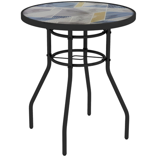 Outsunny Î¦60 Garden Table, with Glass Printed Tabletop - Multicolour