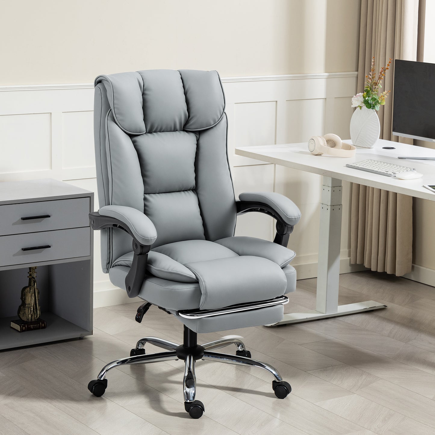 HOMCOM 155Â° Reclining Faux Leather Swivel Office Chair -Black