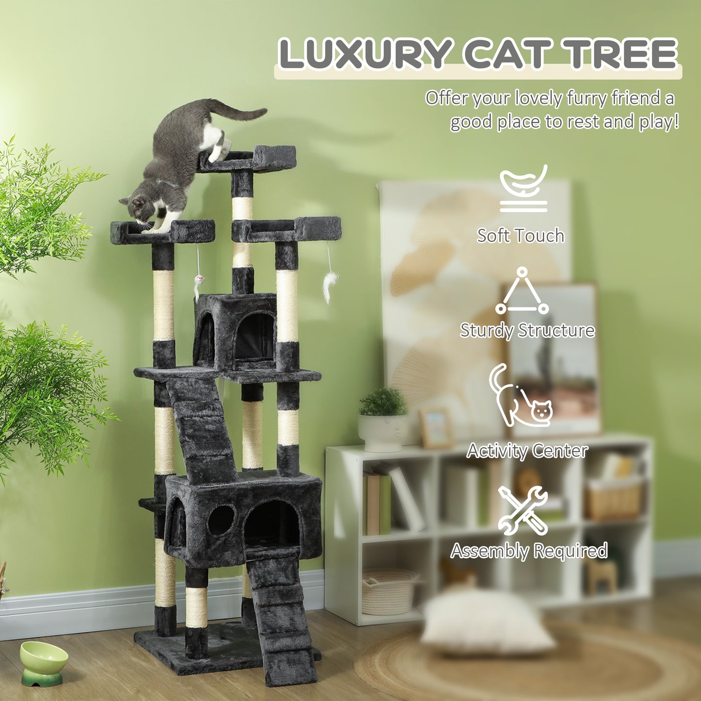 PawHut Cat Tree Scratching House, Activity Play Centre