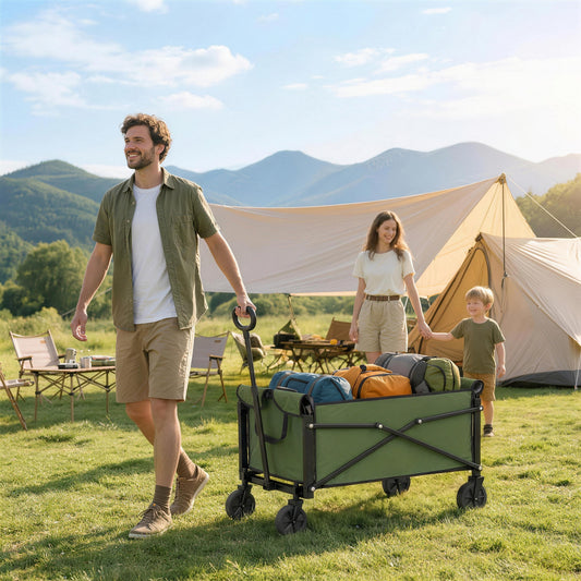 Outsunny 81L Festival Trolley on Wheels, Compact Garden Folding Trolley Cart with Adjustable Handle 80L Green