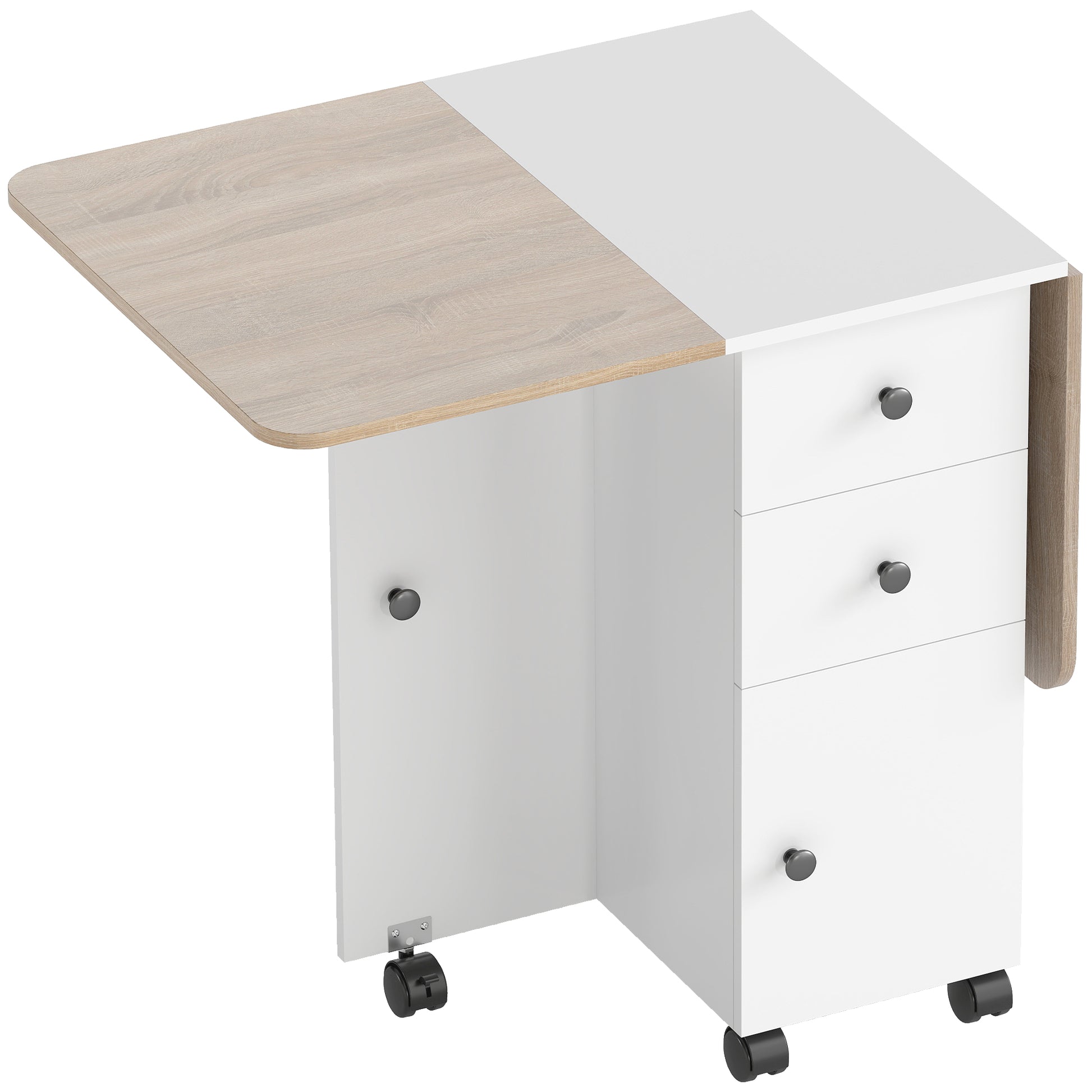 HOMCOM Multi-Storage Six-Person Drop Leaf Dining Table - Oak and White Default Title