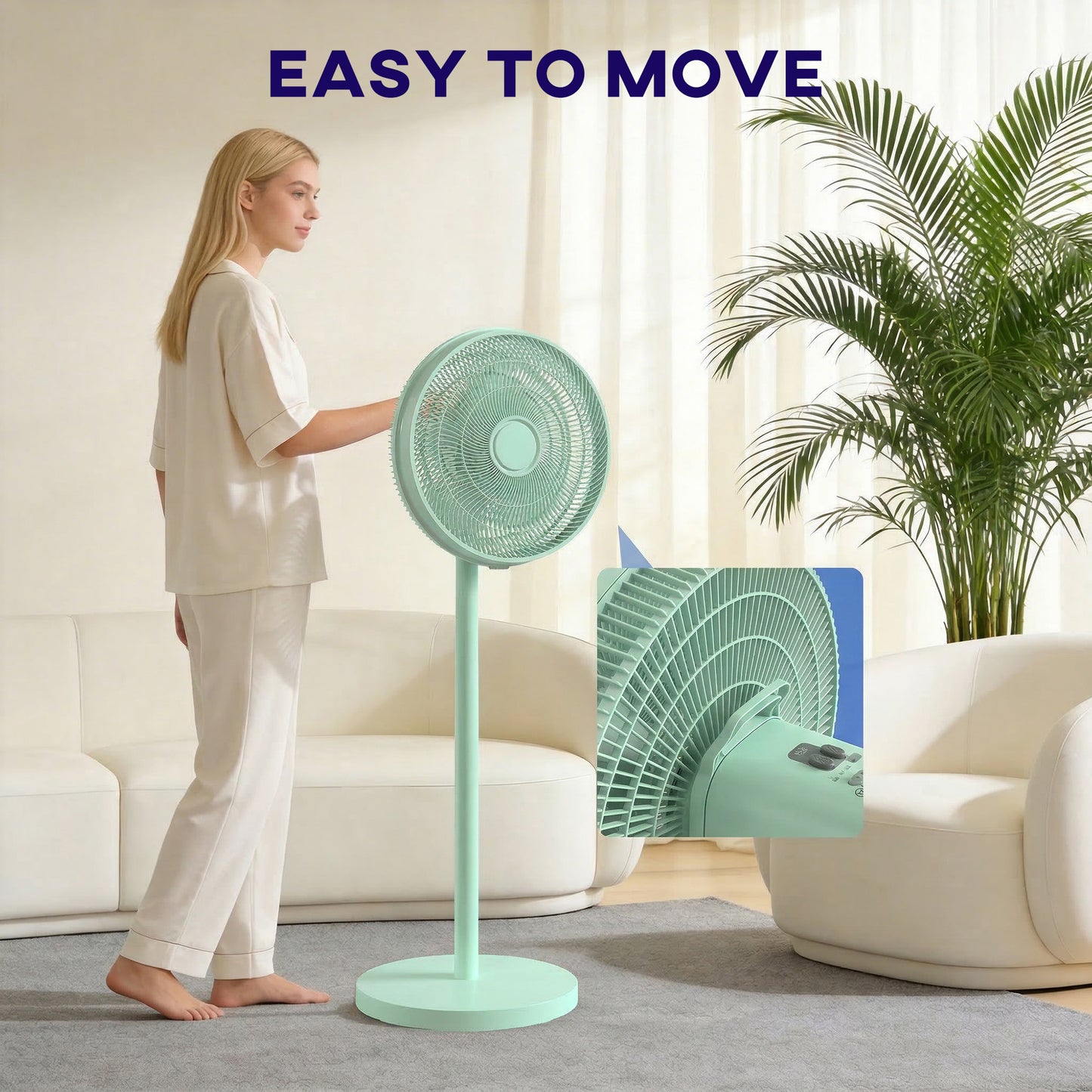 HOMCOM 40 cm Standing Fan, Cooling Floor Fan with 80Â° Oscillating, Adjustable Tilt and Height, 4 Speed, Remote Control, Green