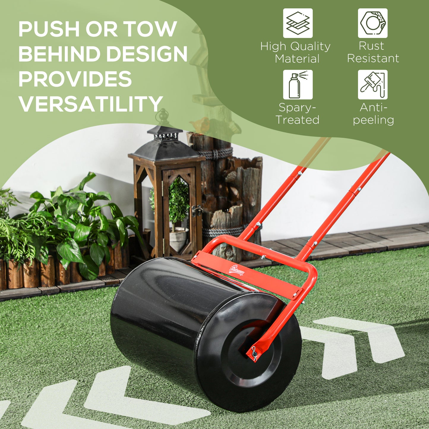 Outsunny 38L Fillable Cylinder Steel Lawn Roller - Red