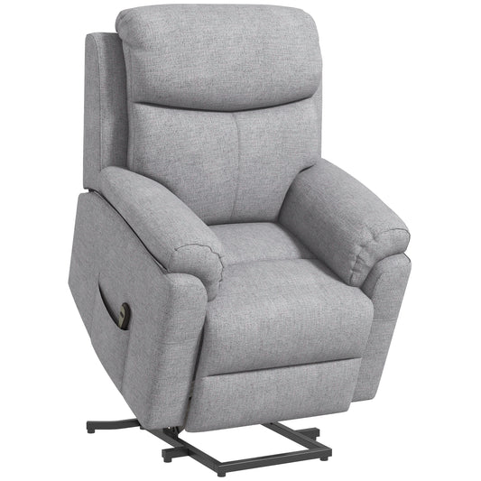 HOMCOM Power Lift Recliner Chair, Electric Lift Chair for Elderly, Overstuffed Linen Fabric Riser and Reclining Armchair with Remote Control, Side Pockets, for Living Room, Grey
