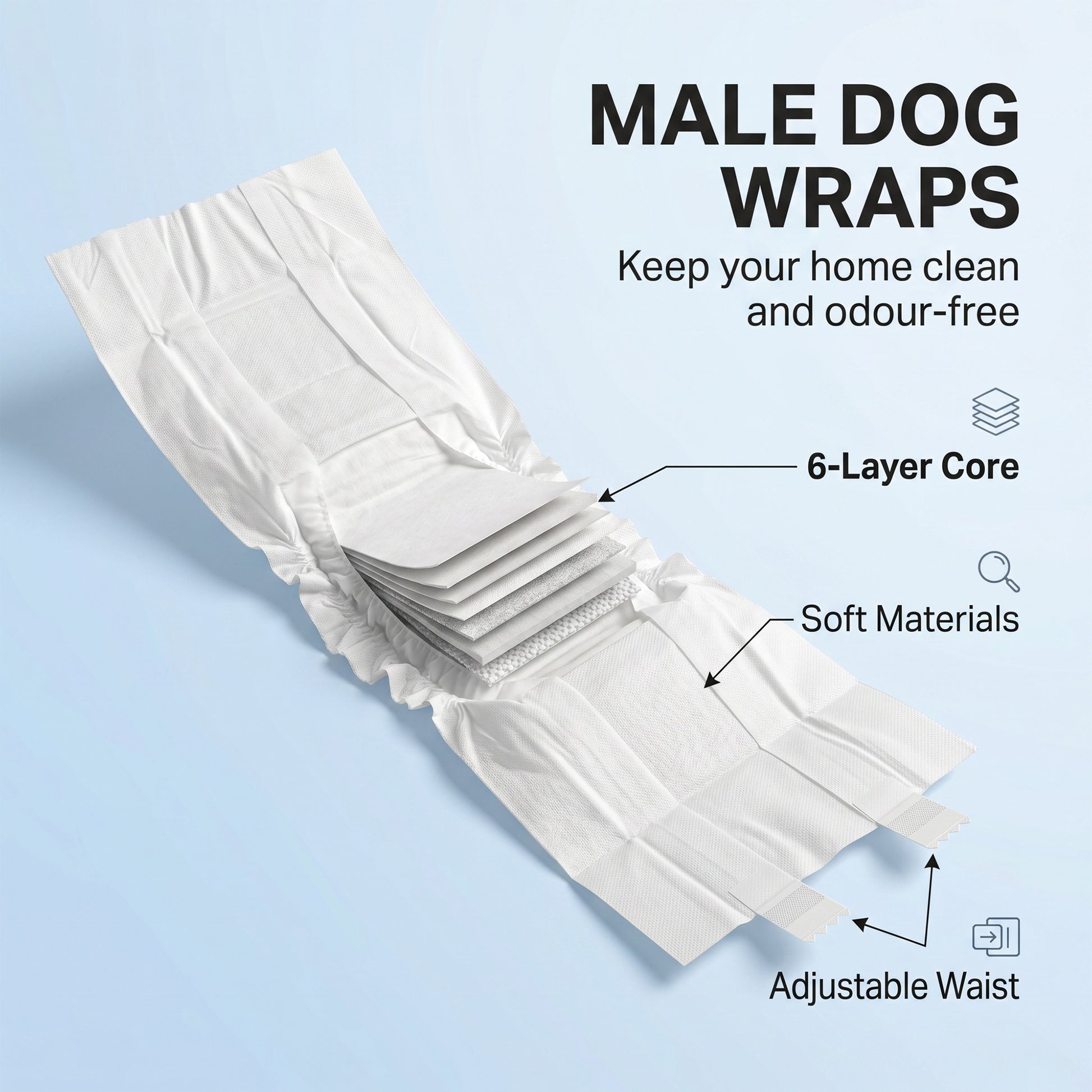 PawHut Dog Diapers Super Absorbent Leak-Proof Dog Nappies for Male Dogs Size S 30-48 cm Waist