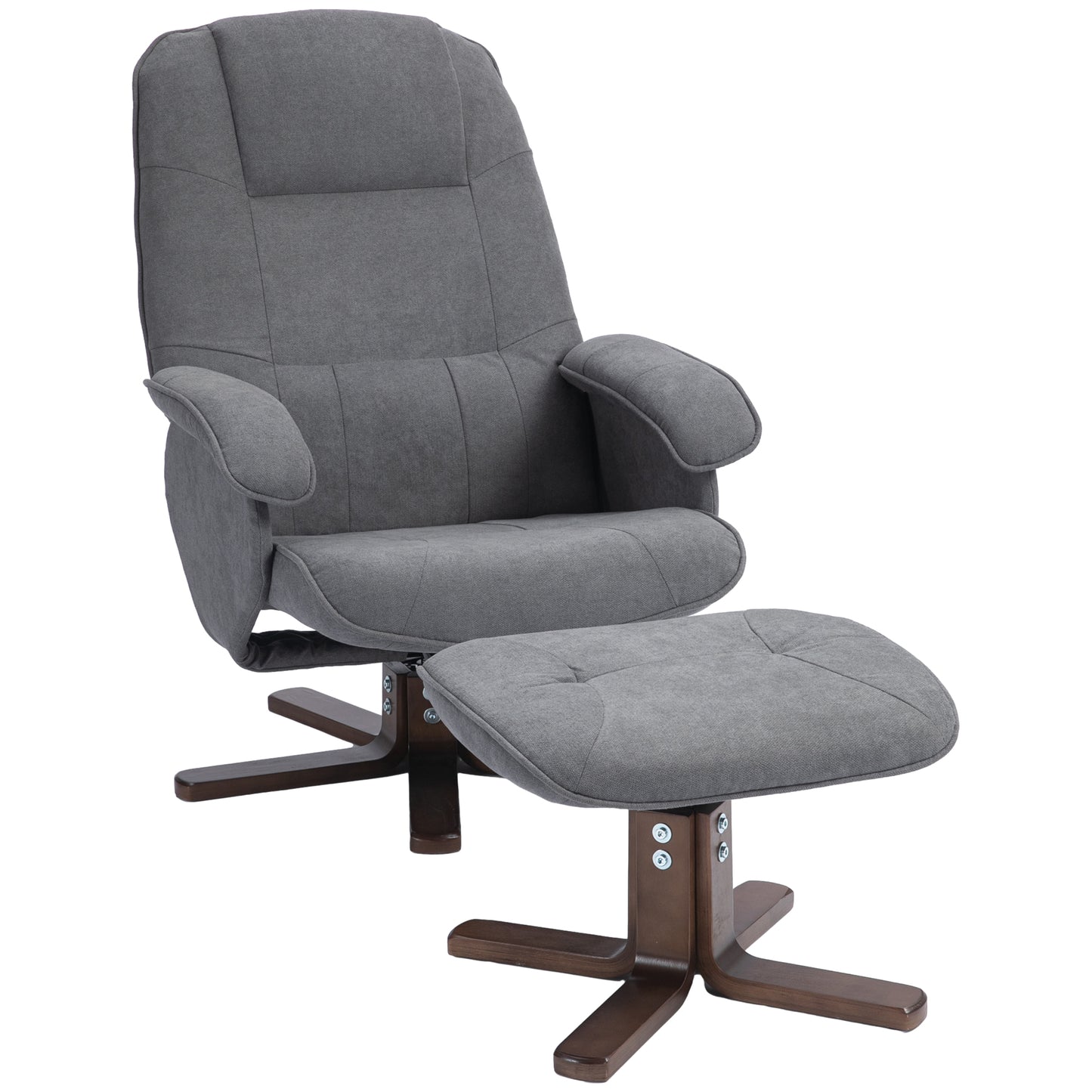 HOMCOM Linen Swivel Recliner Chair with Footstool, Upholstered Reclining Armchair with Wooden Base for Living Room, Grey Default Title