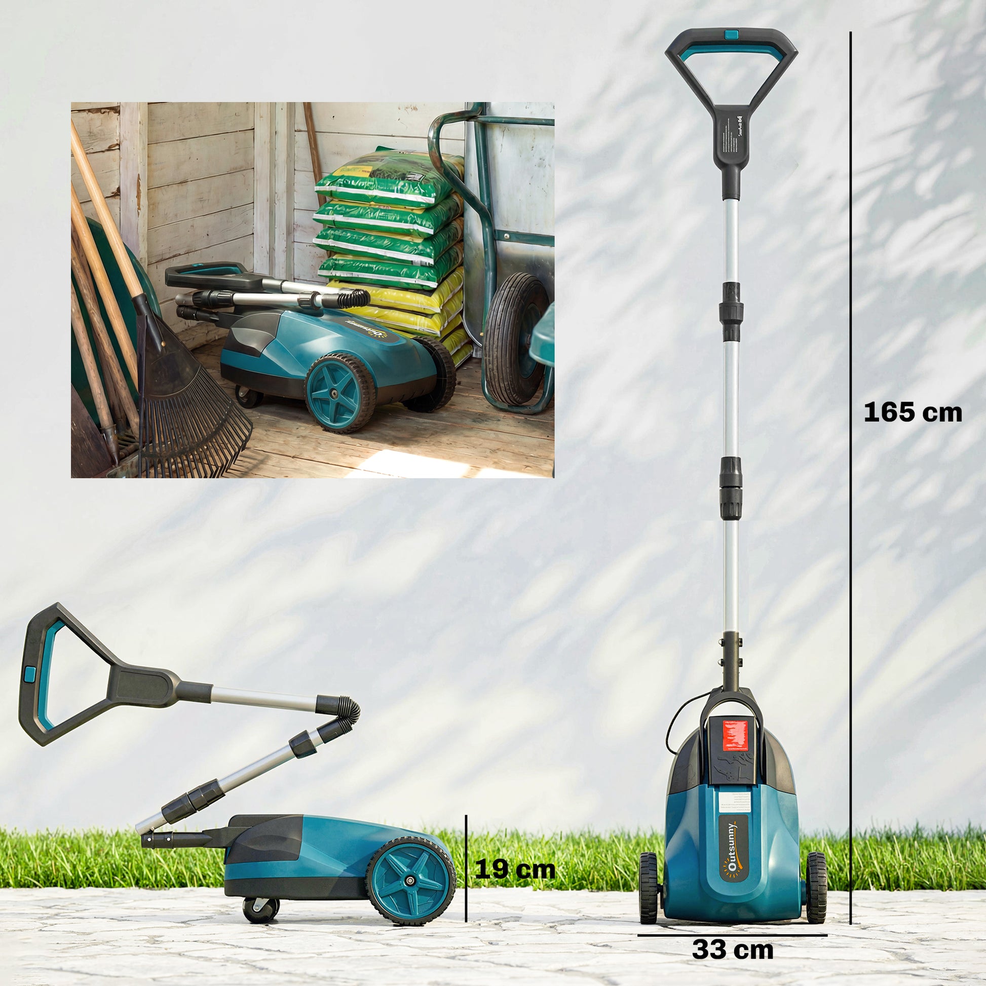 Outsunny 18V Cordless Lawnmower with 2 x 4Ah Batteries & Charger, Battery Lawn Mower with 21cm Cutting Width, 3 Cutting Heights