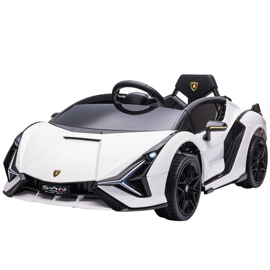 Lamborghini Sian Licensed 12V Kids Electric Ride On Car 2 Motors Toy Car with Remote Control Music Lights MP3 for 3-5 Years White