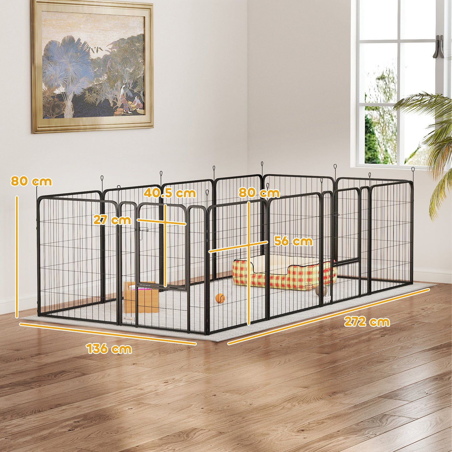 PawHut 12-Panel Solid Dog Playpen with Doors, for Medium Dogs, 80cm High, Black