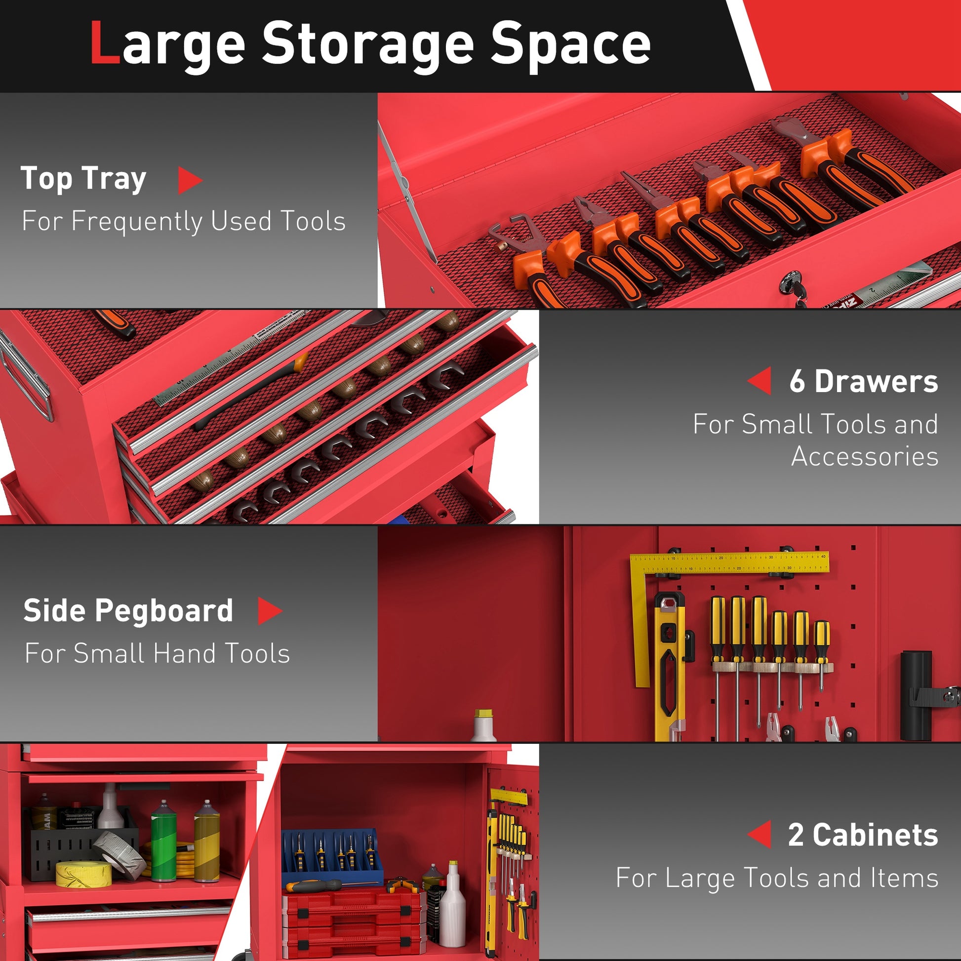 HOMCOM Three-Part Steel Locking Tool Chest - Red