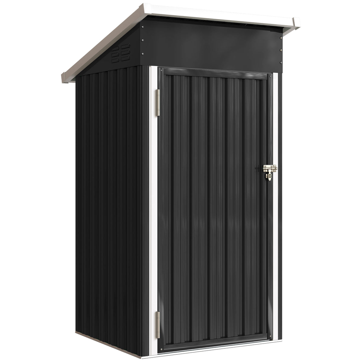 Outsunny 3.5 x 3 ft Outdoor Storage Shed with Sloping Roof, Lockable Door, 2 Vents and Gloves for Garden, Dark Grey Default Title