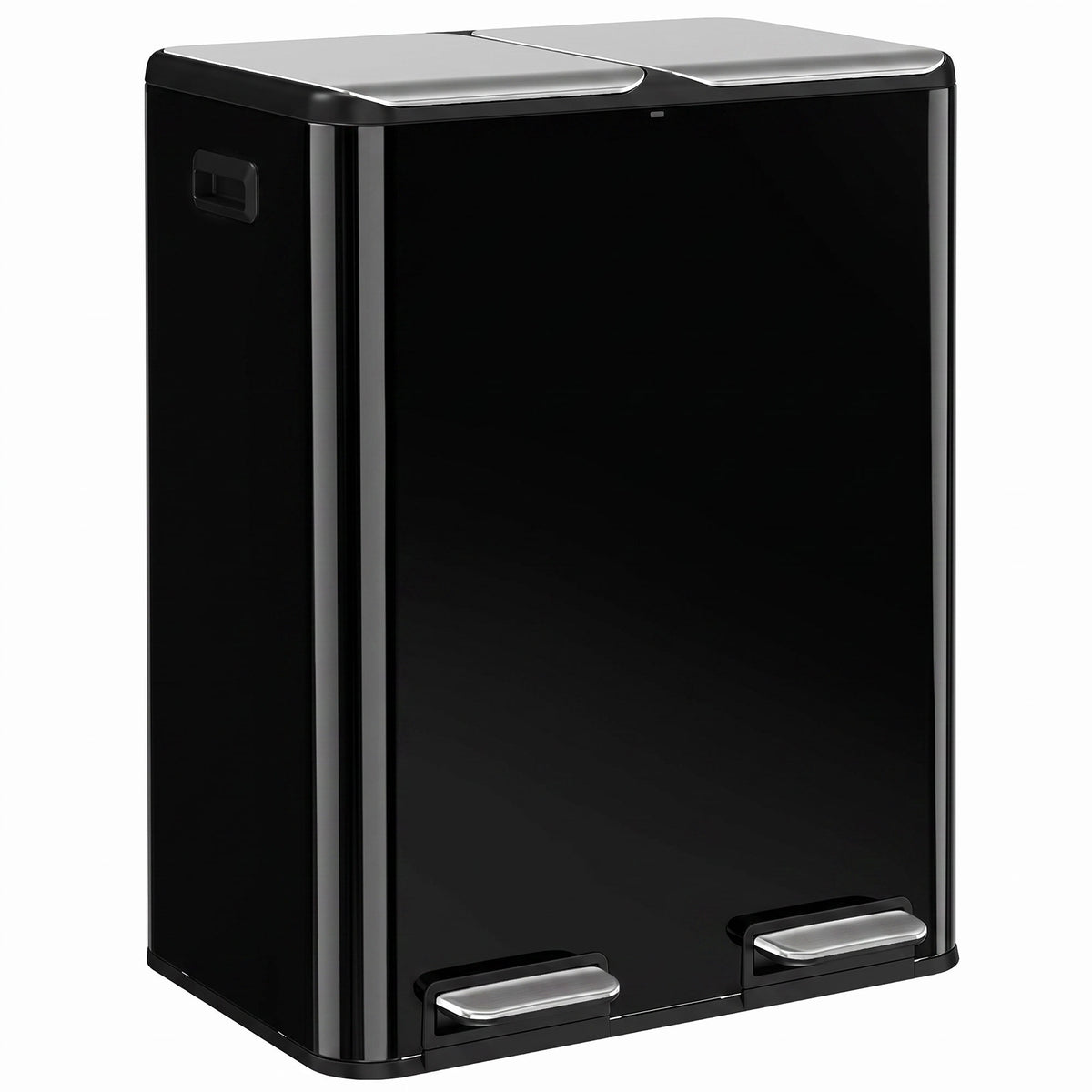 HOMCOM 2 x 30L Double Kitchen Bin, Stainless Steel Pedal Rubbish Bin with Dual Compartments, Soft Close Lids, High Gloss Black