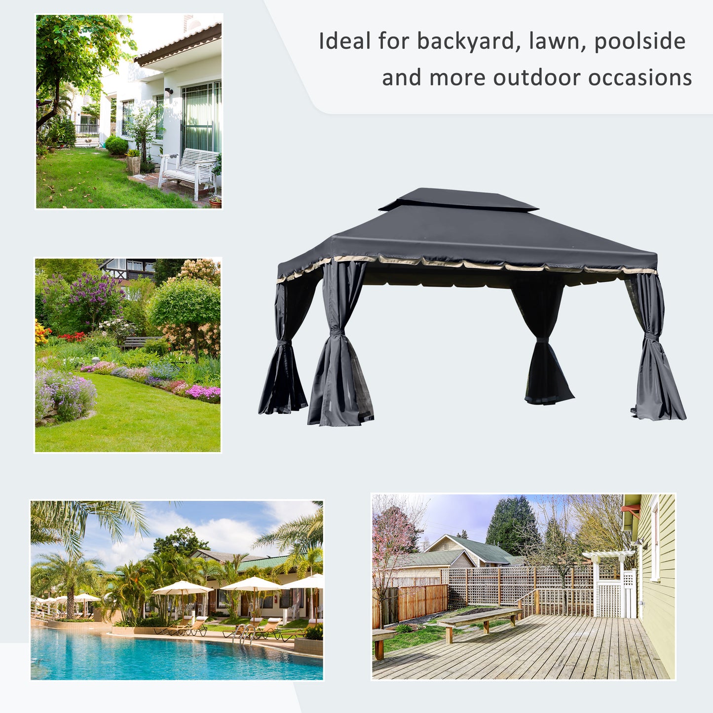 Outsunny 3 x 4m Aluminium GardenÂ Gazebo, Marquee Canopy Shelter Pavilion Party Tent with Nets and Curtains for Garden and Deck, Black