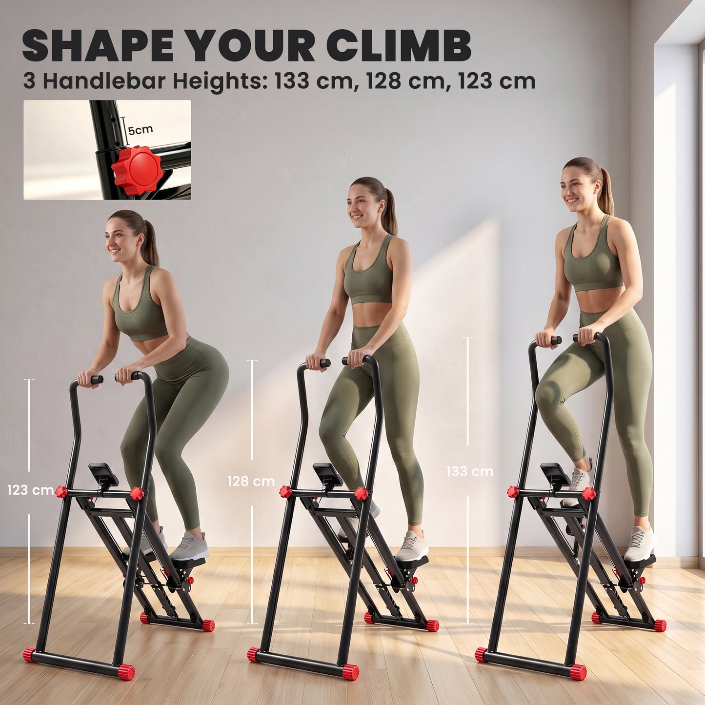 SPORTNOW Stair Stepper for Home Gym with 3 Resistances, Foldable Vertical Stair Climber with Adjustable Handlebar, LCD Monitor