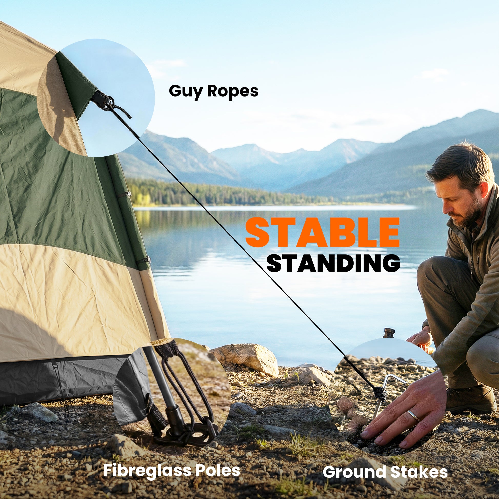 Outsunny Double Layer Instant Pop Up Tent with Rainfly, Portable Camping Shelter with Sewn-in Groundsheet and Carry Bag, Khaki