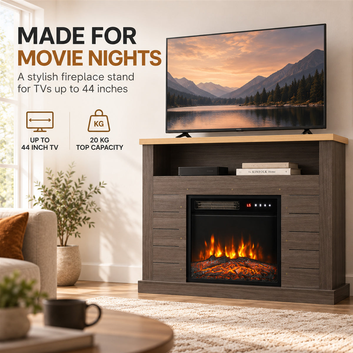 HOMCOM Electric Fireplace Suite, 1800W Electric Fire and Surround with LED Flame, Remote, Thermostat Overheat Protection