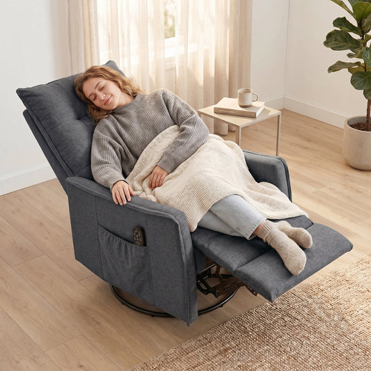 HOMCOM Recliner Armchair, Chenille Recliner Chair with Massage and Heat, 360Â° Swivel Rocking Manual Recliner, Dark Grey