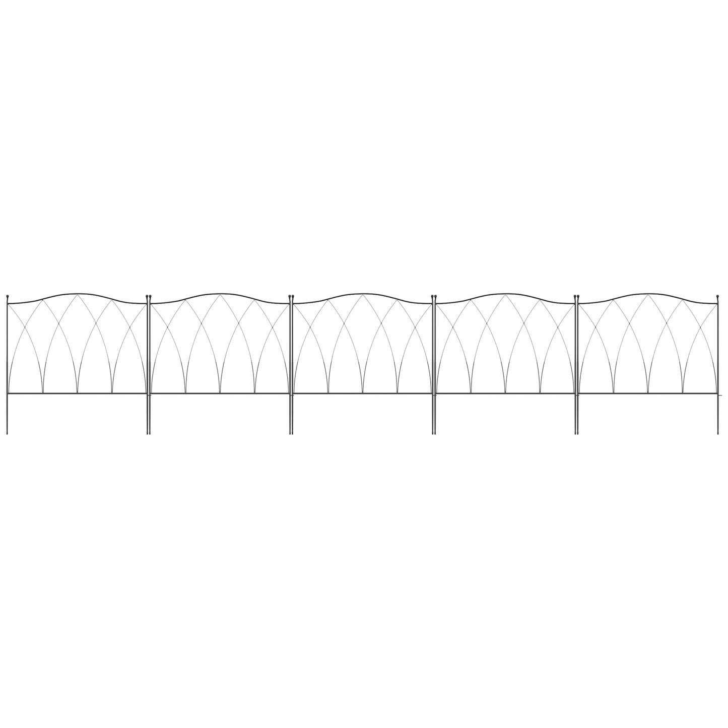 Outsunny Set of Five 61.5cm Decorative Metal Fence Panels - Black