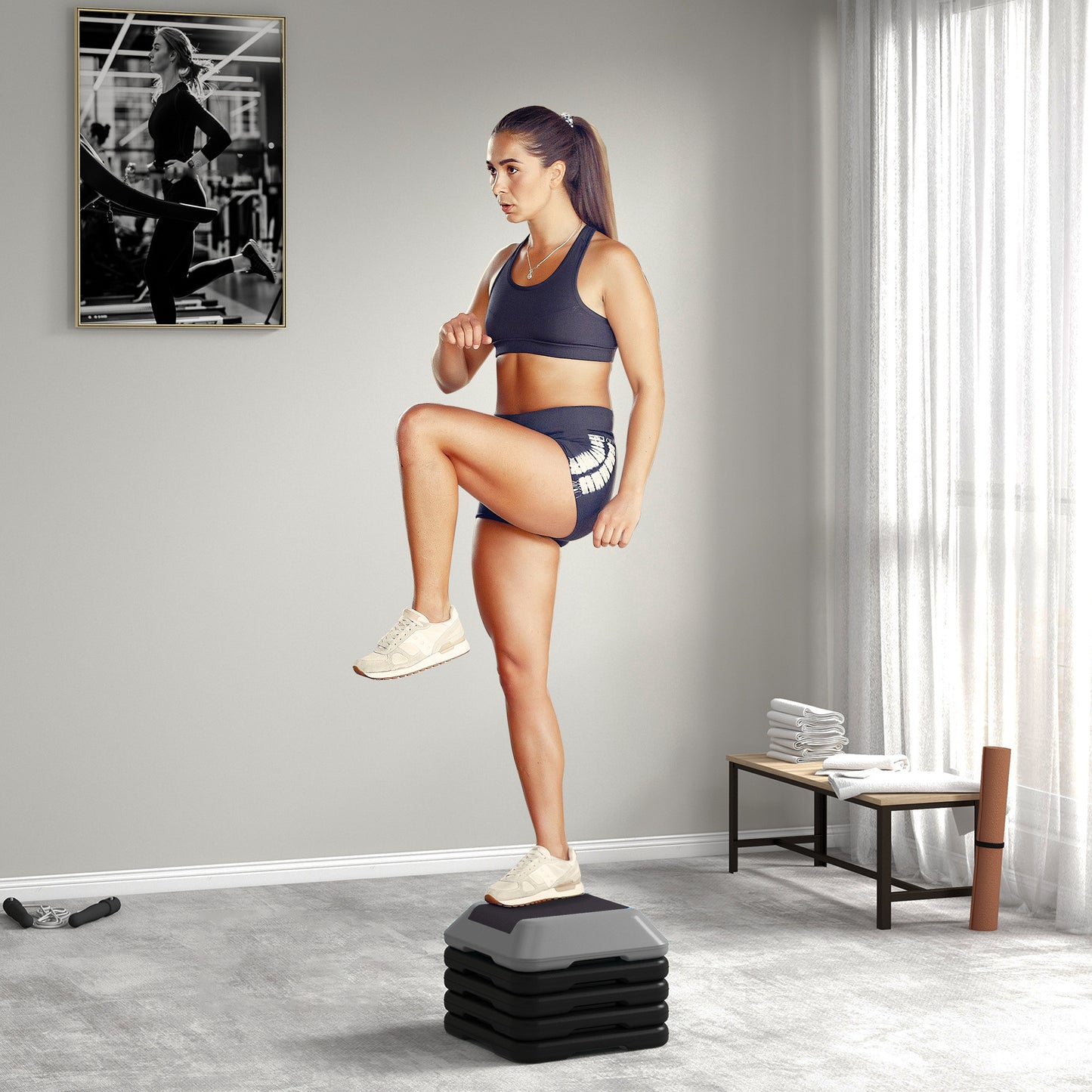 SPORTNOW Fitness Stepper for Exercise Workout, 10/15/20/25/30 cm 5-Level Height Adjustable Aerobic Stepper, Non-Slip Step, Grey