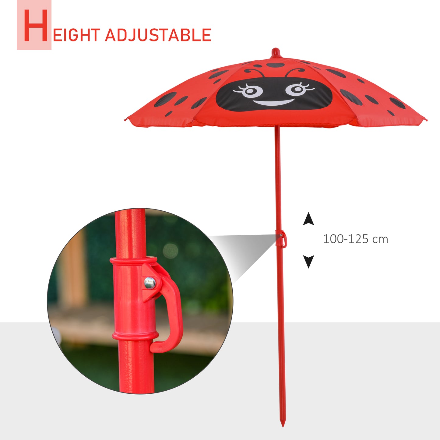 Outsunny Kids Folding Picnic Table Chair Set w/ Parasol, Red