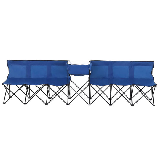Outsunny 6 Seat Folding Sports Bench Portable Sports Team Bench Spectator Chair with Cooler Bag and Carrying Bag for Outdoor Picnic Camping - Blue - LiamsBargains.co.uk