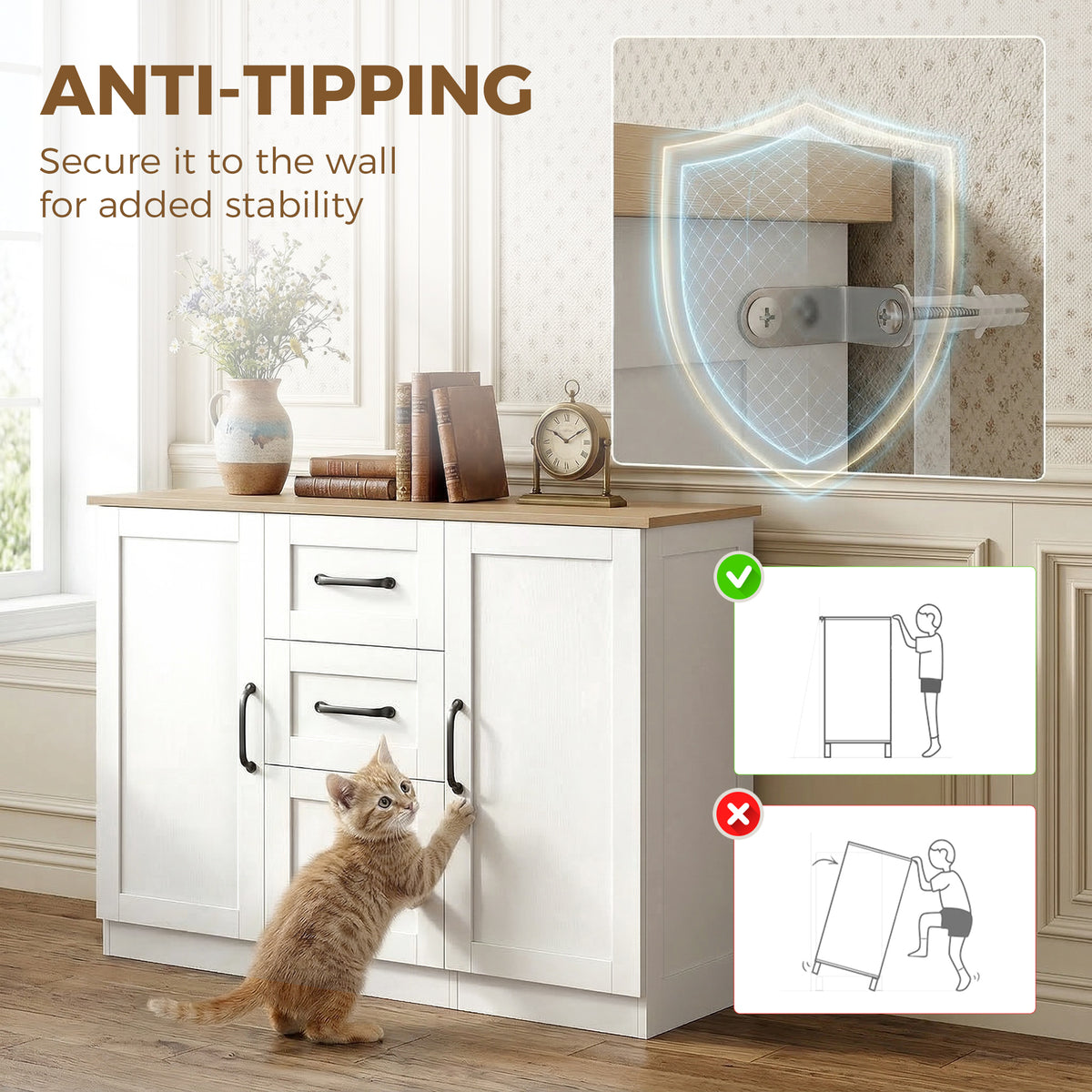HOMCOM Sideboard Storage Cabinet, Modern 110 cm Buffet Storage Cabinet with 3 Drawers and 2 Soft Close Doors, White