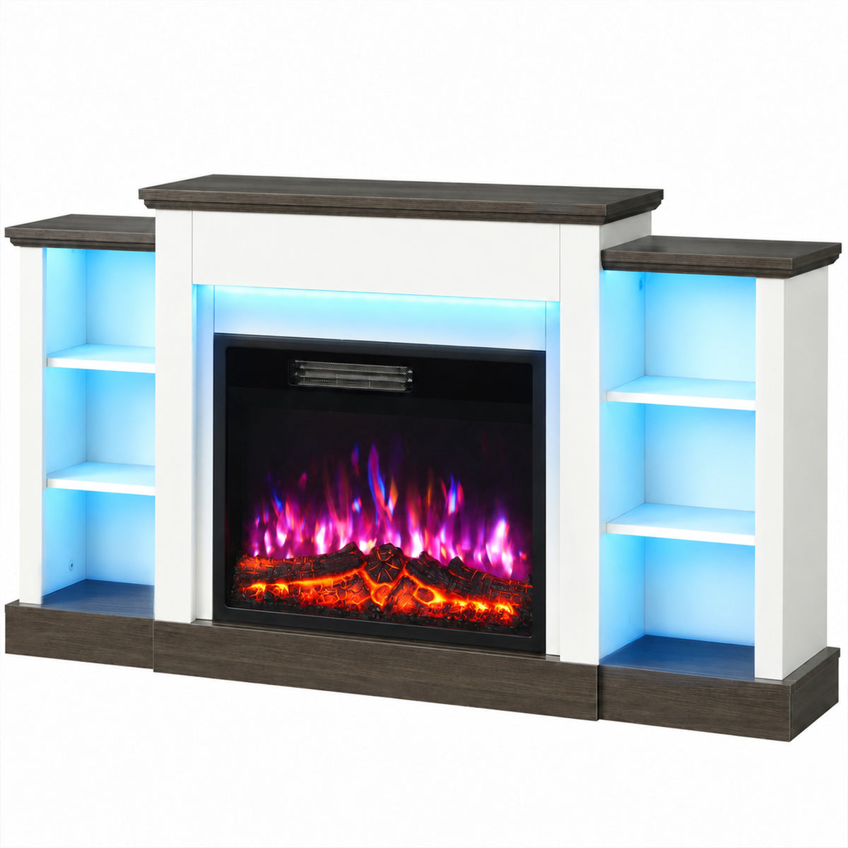 HOMCOM Electric Fireplace TV Stand 138cm, LED Strips, Adjustable Flame Effect, 6 Shelves, Entertainment Center Console Table Default Title